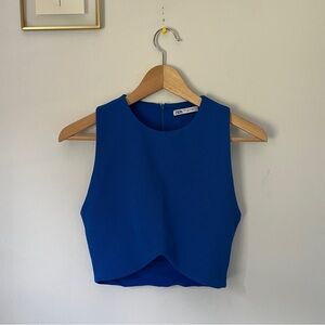 ZARA Blue Sleeveless Asymetric Crop Top Size Small